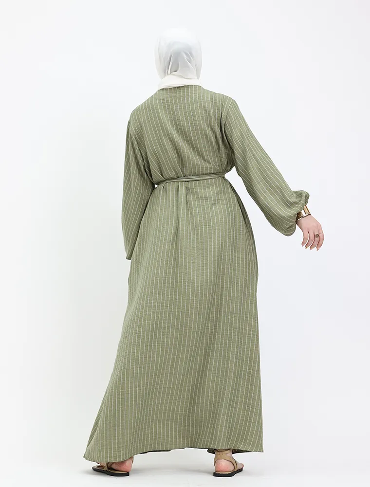 Khaki Stripe Linen Feel Essential Abaya